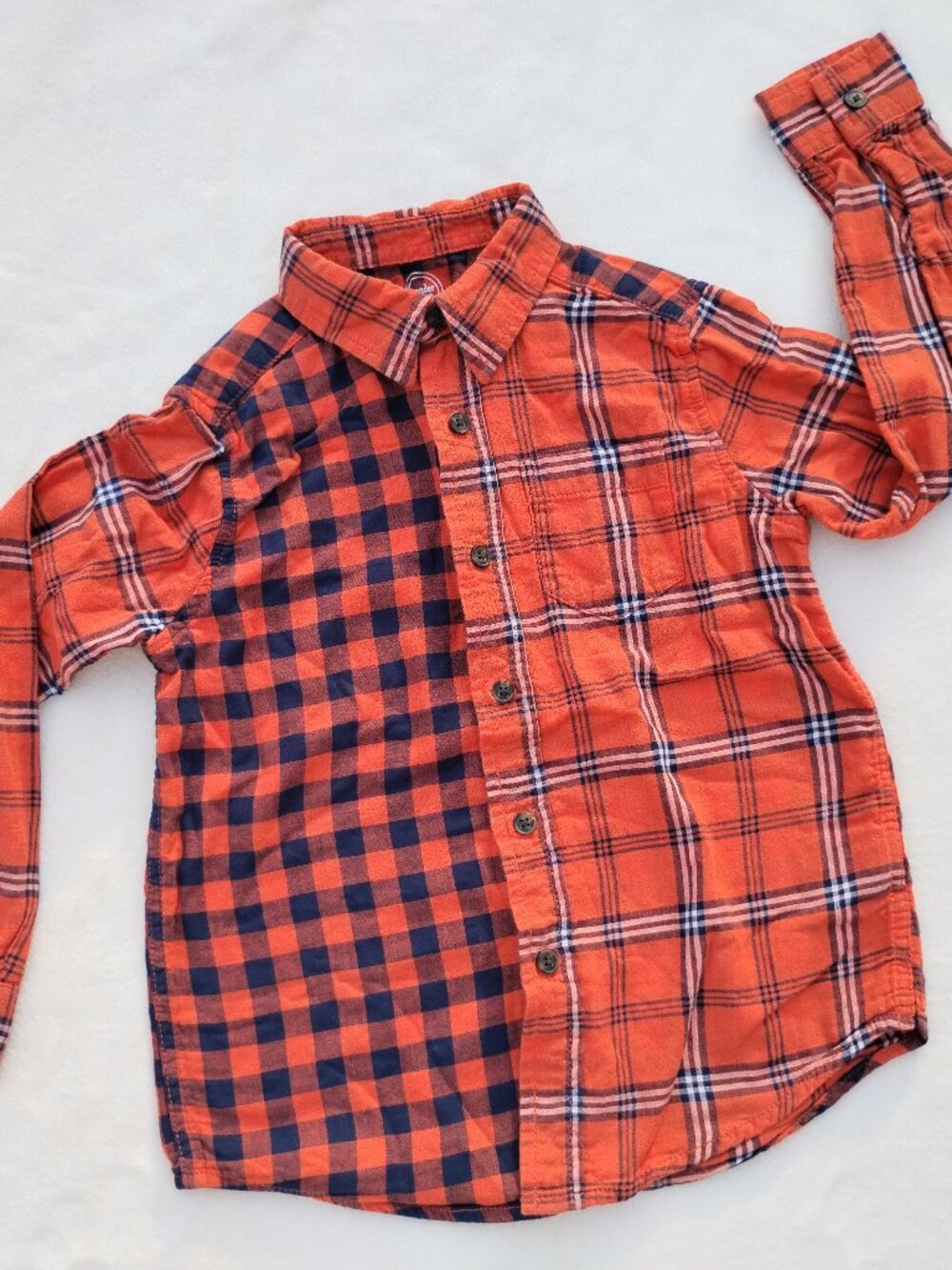 Boys 6 7 ORANGE & NAVY PLAID BUTTON DOWN SHIRT TOP